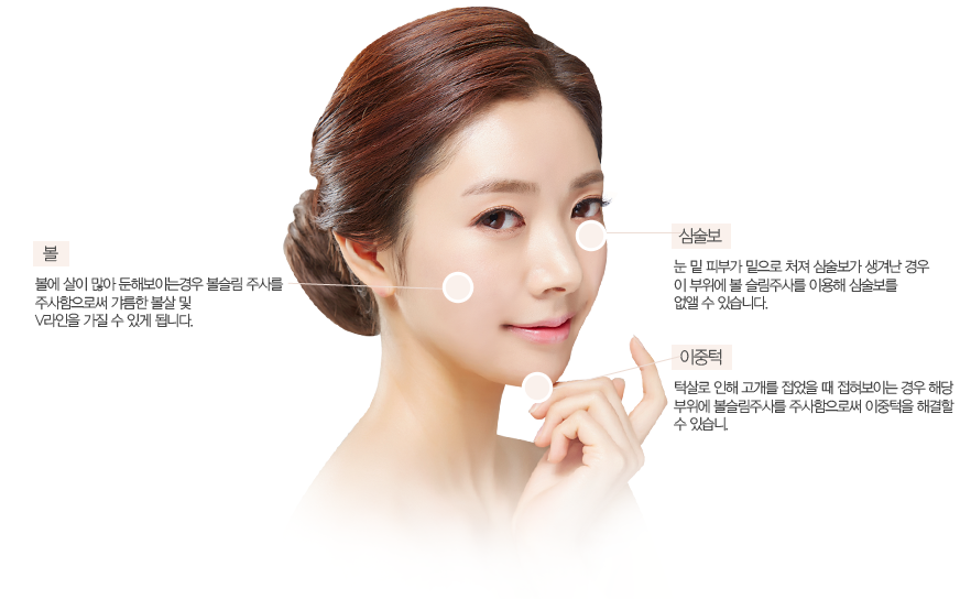 볼, 심술보, 이중턱 부위를 설명한 기존 사이트 이미지