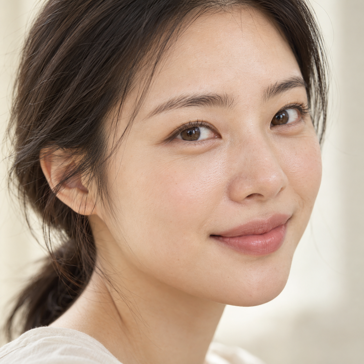 눈가와 눈 밑 피부결을 가까이 보여주는 모델 이미지