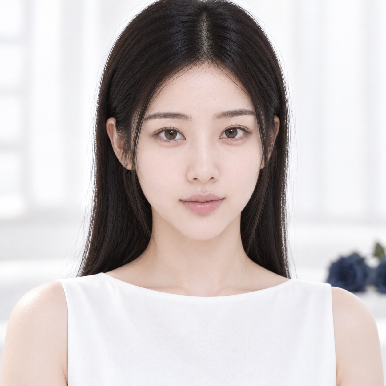 Illustrative model image with softened under-eye shadows