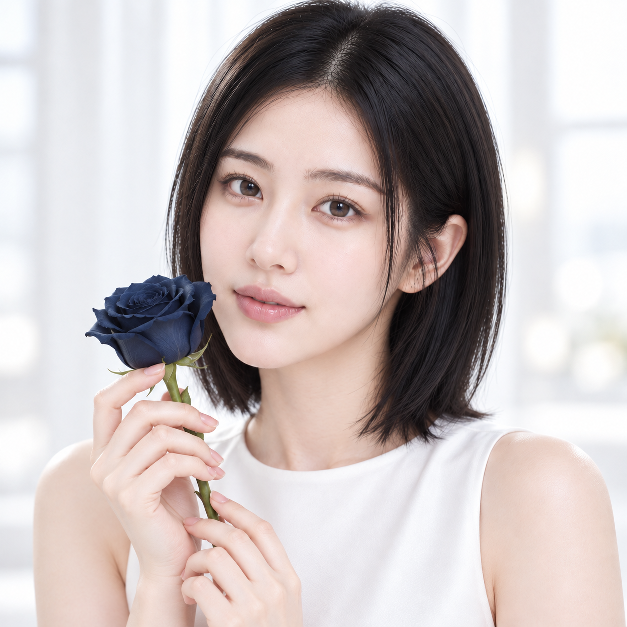자연광과 장미를 활용한 생성 모델 연출 이미지