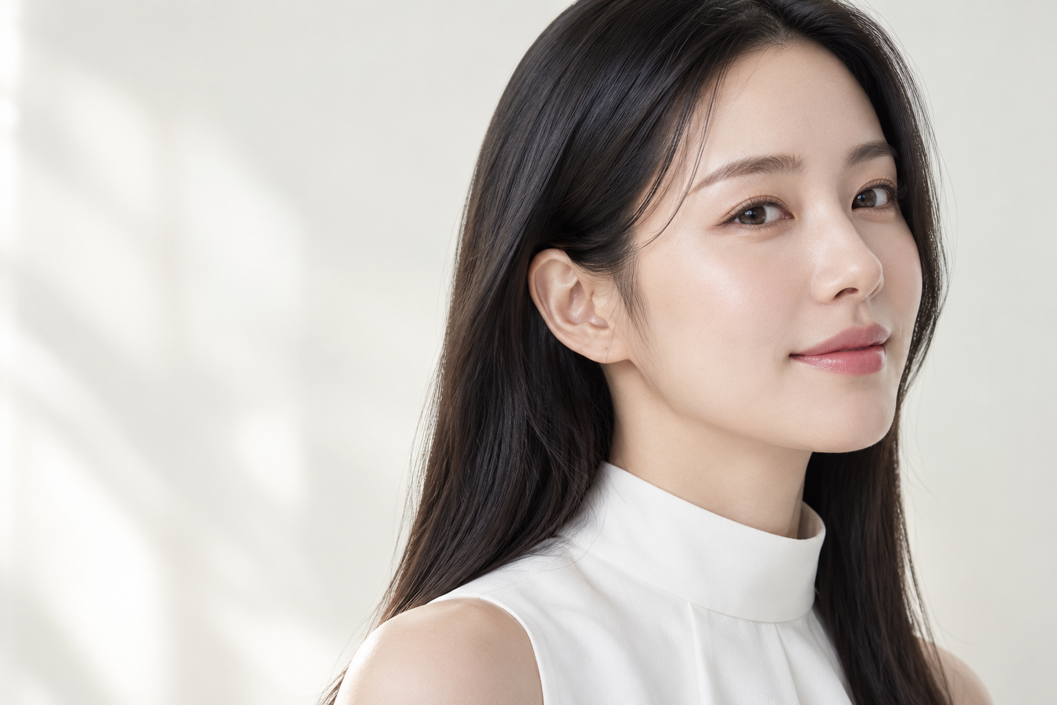얼굴선과 피부결을 표현한 모델 이미지